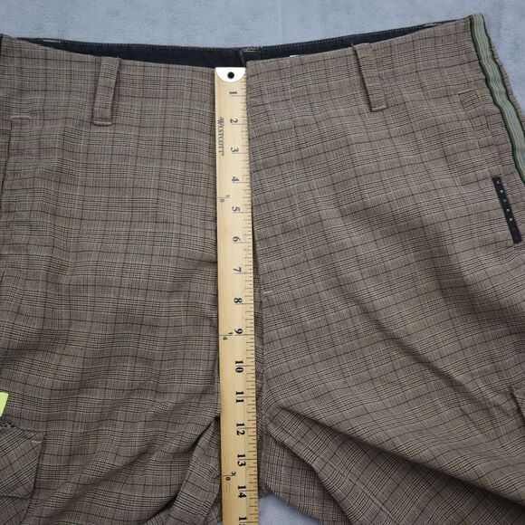 Red Button Shorts Mens 36W Brown Plaid High Waist Flat Front Cargo Bottoms - Picture 4 of 16